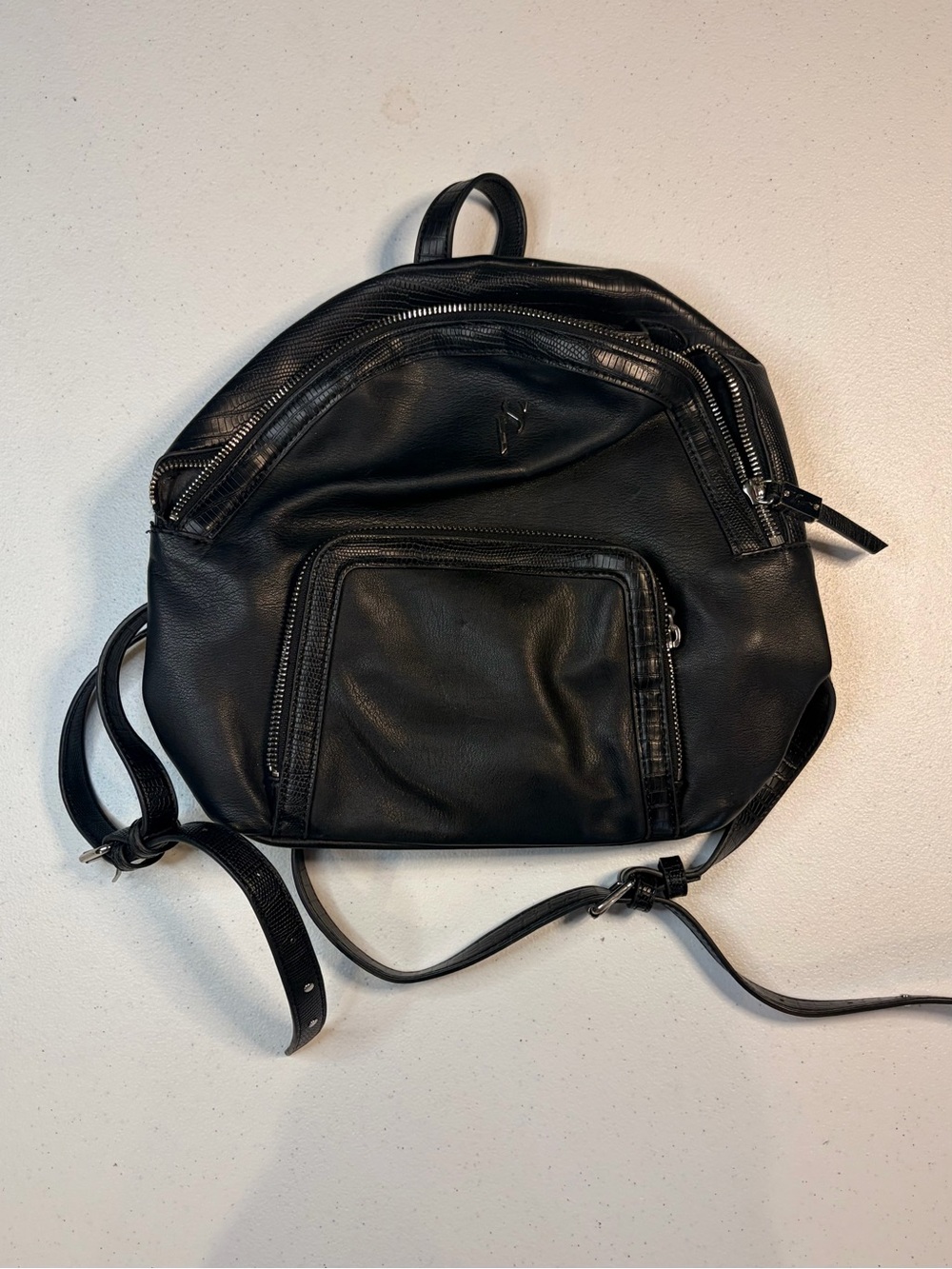 Simply Vera Vera Wang Black Faux Leather Snakeskin Trim Backpack Bag